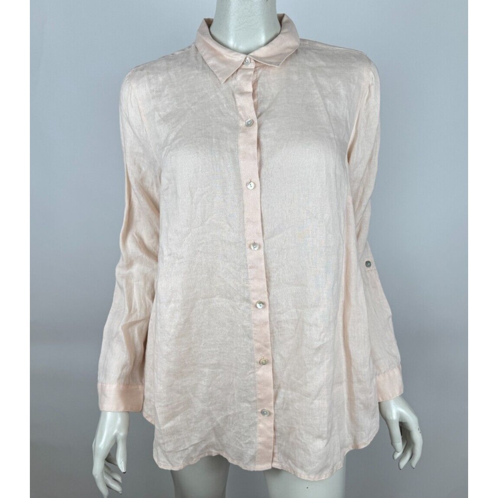 J Jill Linen Long Sleeve Tunic Top Women M‎ EUC Collared Button-up Shirt
